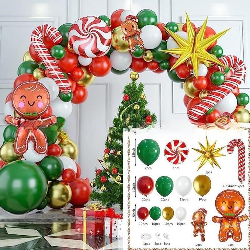 GAR-SET-098 | Xmas Red Green Gold White Candy Cane Santa Claus Gingerbread Man Star Foil Balloon Garland Kit Wholesale | Christmas Series | Low MOQ