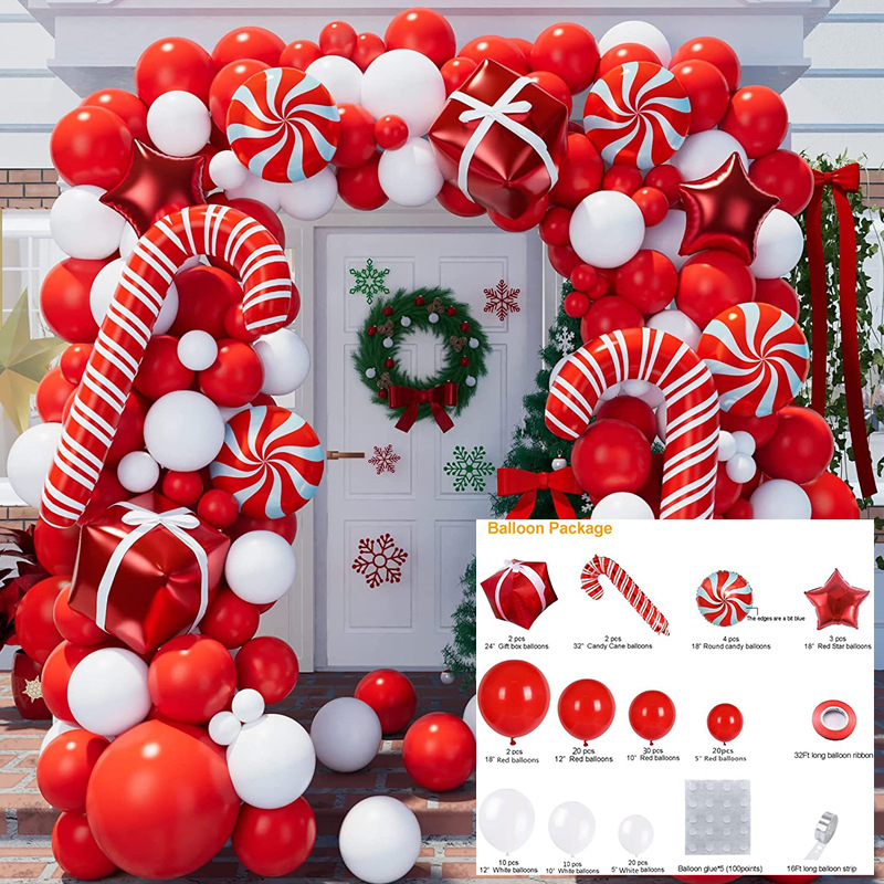 GAR-SET-109 | Xmas Red White Candy Cane Star Foil Balloon Garland Kit Wholesale | Christmas Series | Low MOQ