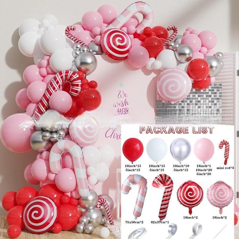 GAR-SET-106 | Xmas Red White Silver Pink Candy Cane Foil Balloon Garland Kit Wholesale | Christmas Series | Low MOQ