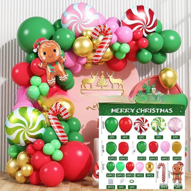 GAR-SET-108 | Xmas Red Green Pink Gold Candy Cane Gingerbread Man Foil Balloon Garland Kit Wholesale | Christmas Series | Low MOQ