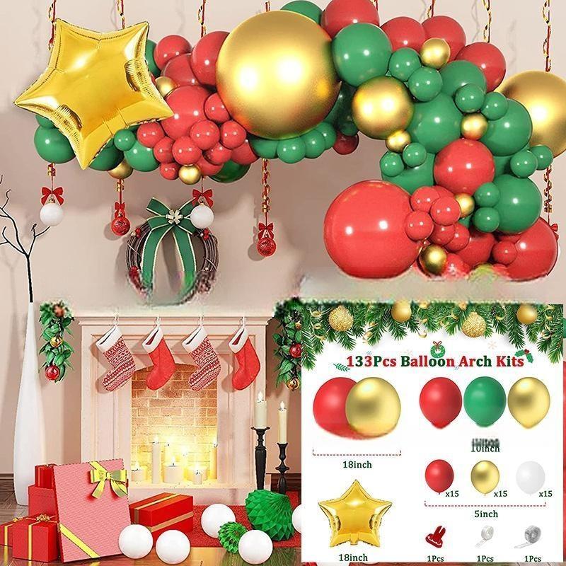 GAR-SET-104 | Xmas Red Green Gold White Star Foil Balloon Garland Kit Wholesale | Christmas Series | Low MOQ