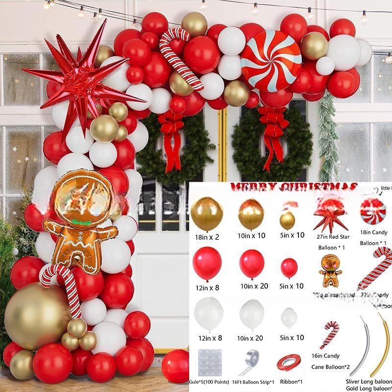 GAR-SET-103 | Xmas Red Gold White Candy Cane Gingerbread Man Star Foil Balloon Garland Kit Wholesale | Christmas Series | Low MOQ