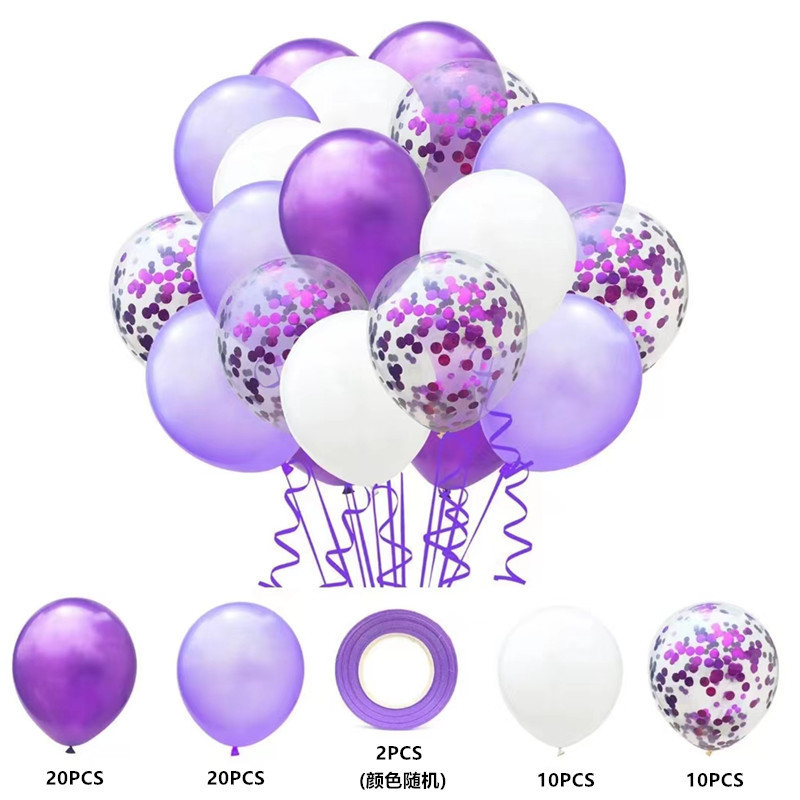 MIX-SET-004 | 12 Inch Pre-Mixed Purple White Confetti Latex Balloon Packs Wholesale | All Occasion Series | Low MOQ