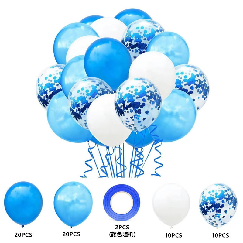 MIX-SET-002 | 12 Inch Pre-Mixed Light Blue White Confetti Latex Balloon Packs Wholesale | All Occasion Series | Low MOQ
