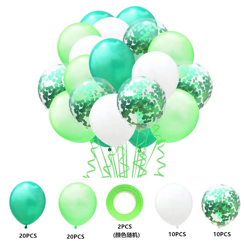 MIX-SET-003 | 12 Inch Pre-Mixed Green White Confetti Latex Balloon Packs Wholesale | All Occasion Series | Low MOQ