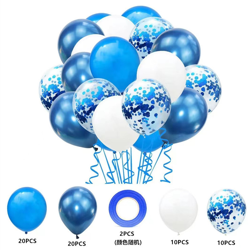 MIX-SET-006 | 12 Inch Pre-Mixed Dark Blue White Confetti Latex Balloon Packs Wholesale | All Occasion Series | Low MOQ