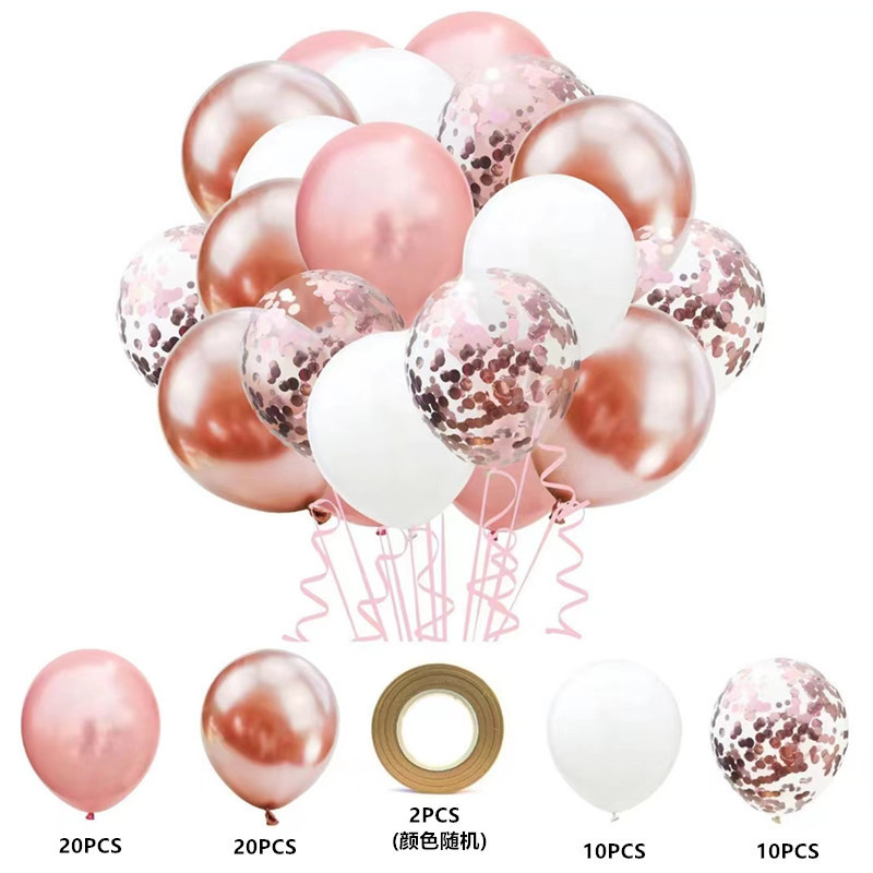 MIX-SET-008 | 12 Inch Pre-Mixed Rose Gold White Confetti Latex Balloon Packs Wholesale | All Occasion Series | Low MOQ