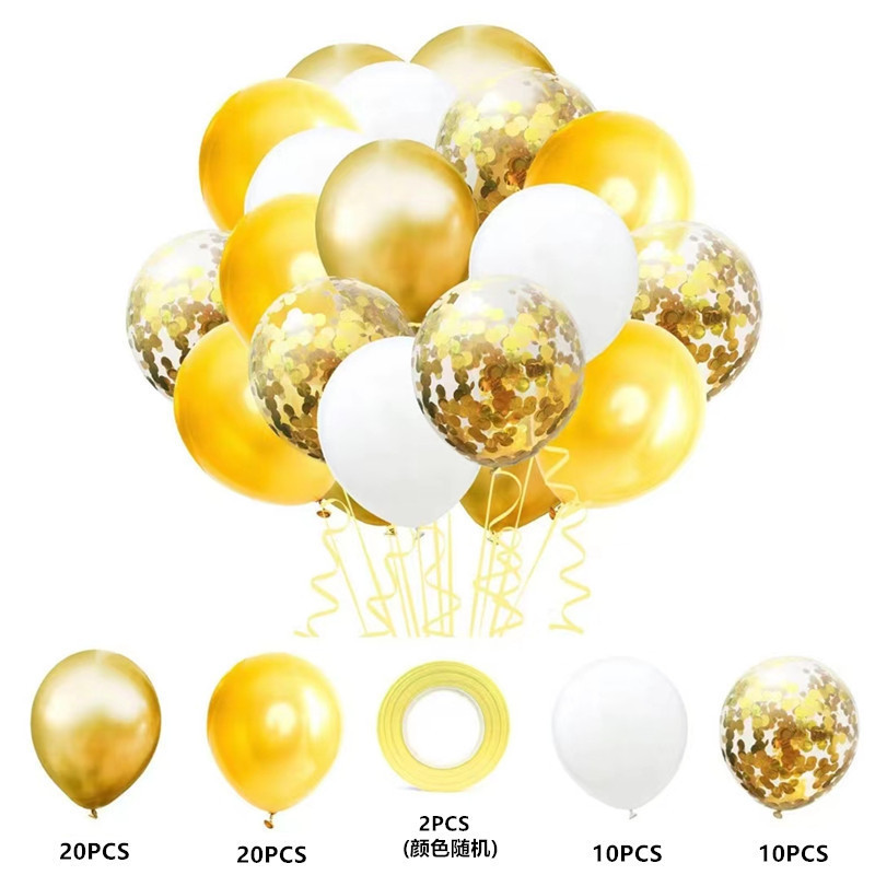 MIX-SET-009 | 12 Inch Pre-Mixed Yellow Gold White Confetti Latex Balloon Packs Wholesale | All Occasion Series | Low MOQ