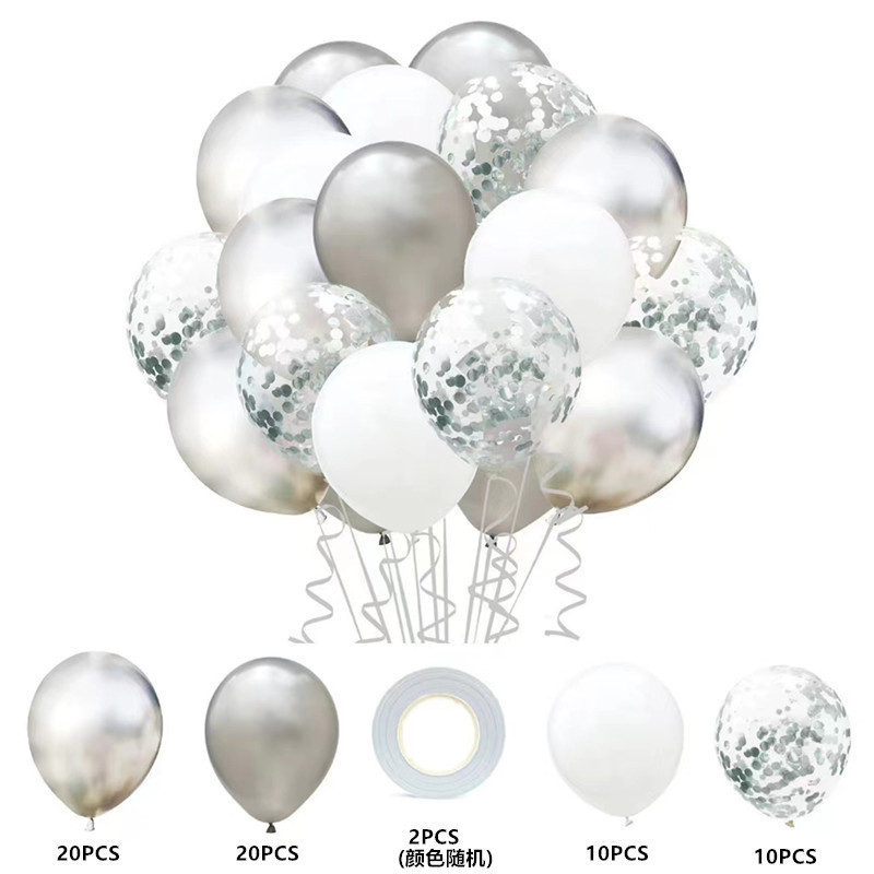 MIX-SET-007 | 12 Inch Pre-Mixed Gray White Silver Confetti Latex Balloon Packs Wholesale | All Occasion Series | Low MOQ