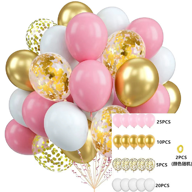 MIX-SET-010 | 12 Inch Pre-Mixed Pink Gold White Confetti Latex Balloon Packs Wholesale | All Occasion Series | Low MOQ