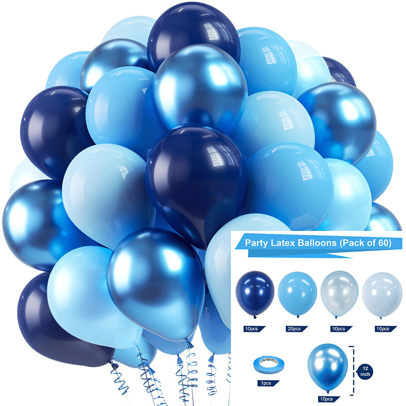 MIX-SET-022 | 12 Inch Pre-Mixed Navy Light Sky Metallic Blue White Latex Balloon Packs Wholesale | All Occasion Series | Low MOQ
