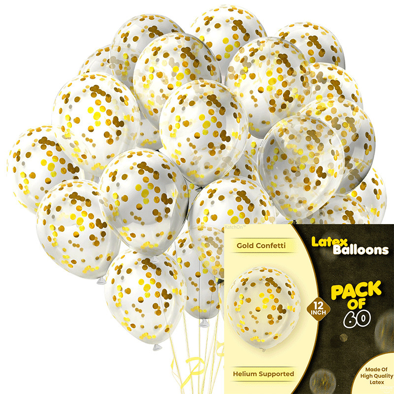 MIX-SET-025 | 12 Inch Pre-Mixed White Gold Confetti Latex Balloon Packs Wholesale | All Occasion Series | All Occasion Series | Low MOQ
