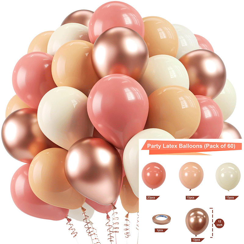 MIX-SET-023 | 12 Inch Pre-Mixed Dusty Pink Nude White Metallic Rose Gold Latex Balloon Packs Wholesale | Low MOQ