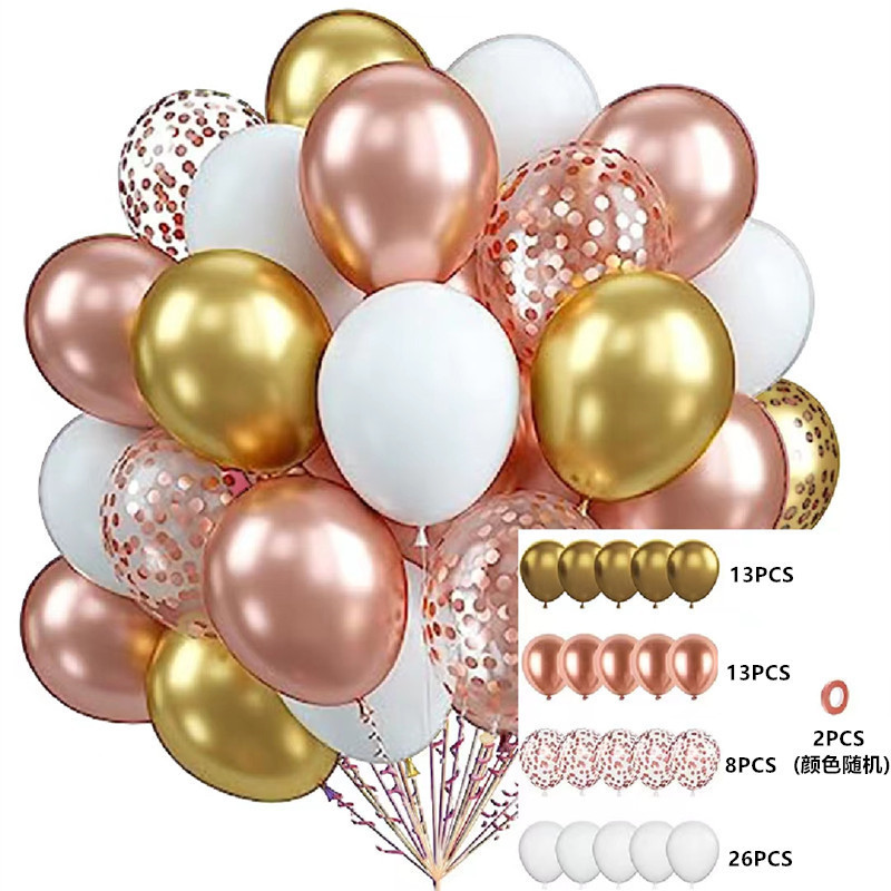 MIX-SET-011 | 12 Inch Pre-Mixed Metallic Pink Gold White Confetti Latex Balloon Packs Wholesale | All Occasion Series | Low MOQ