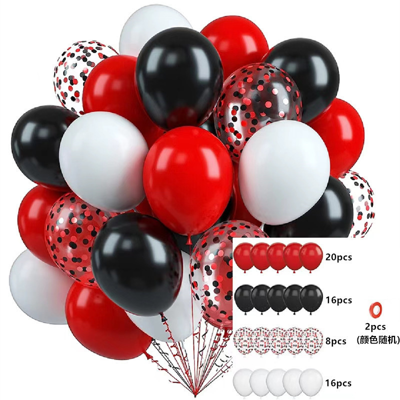 MIX-SET-012 | 12 Inch Pre-Mixed Red Black White Confetti Latex Balloon Packs Wholesale | All Occasion Series | Low MOQ