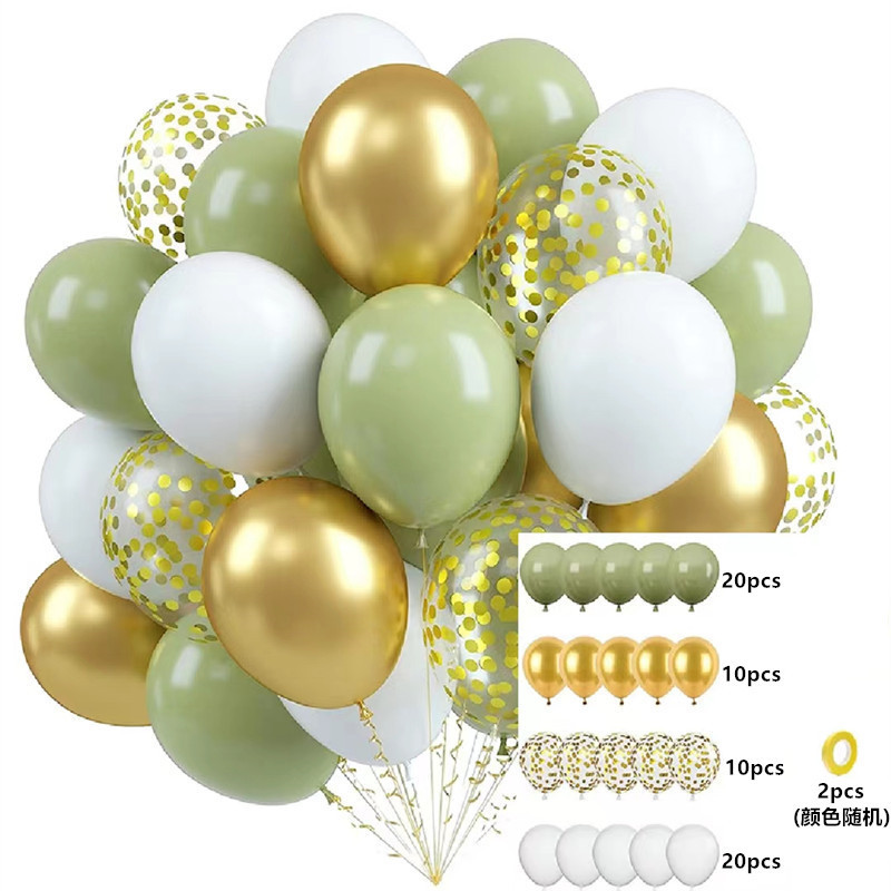 MIX-SET-014 | 12 Inch Pre-Mixed Avocado Green White Confetti Latex Balloon Packs Wholesale | All Occasion Series | Low MOQ