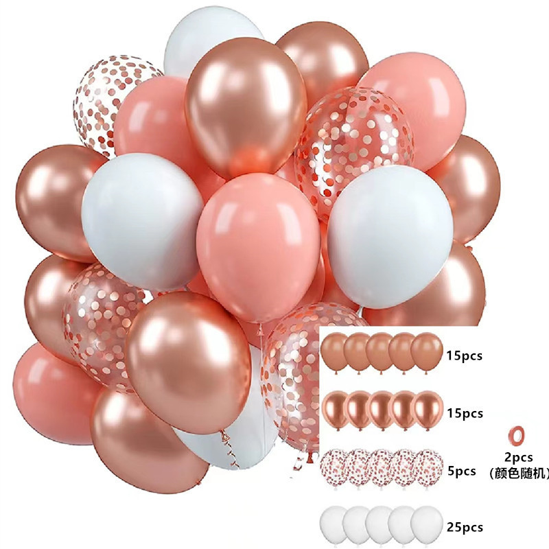MIX-SET-013 | 12 Inch Pre-Mixed Metallic Rose Gold White Confetti Latex Balloon Packs Wholesale | All Occasion Series | Low MOQ