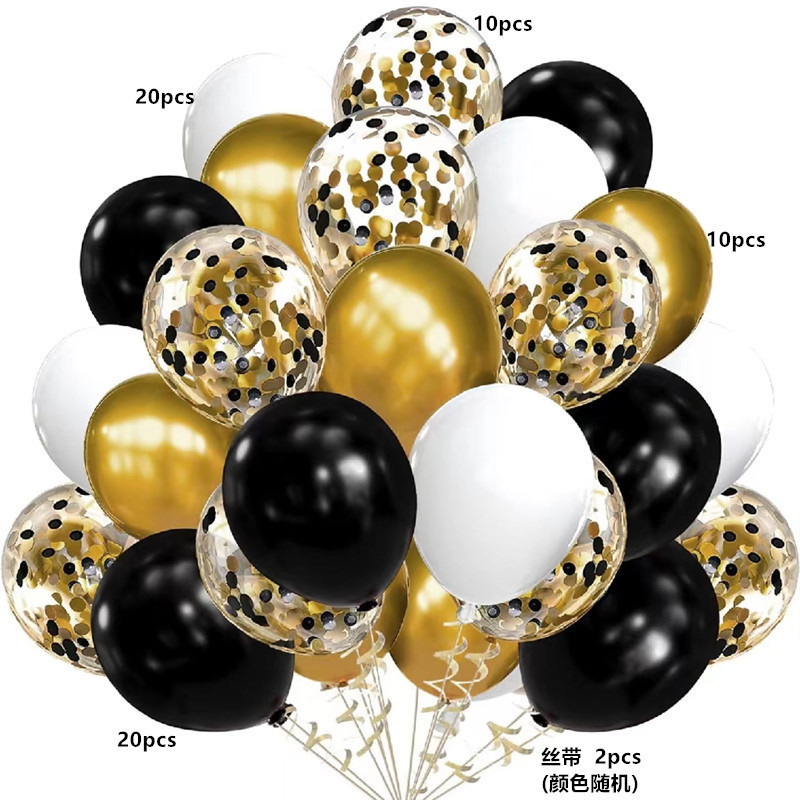 MIX-SET-016 | 12 Inch Pre-Mixed Black Gold White Confetti Latex Balloon Packs Wholesale | All Occasion Series | Low MOQ