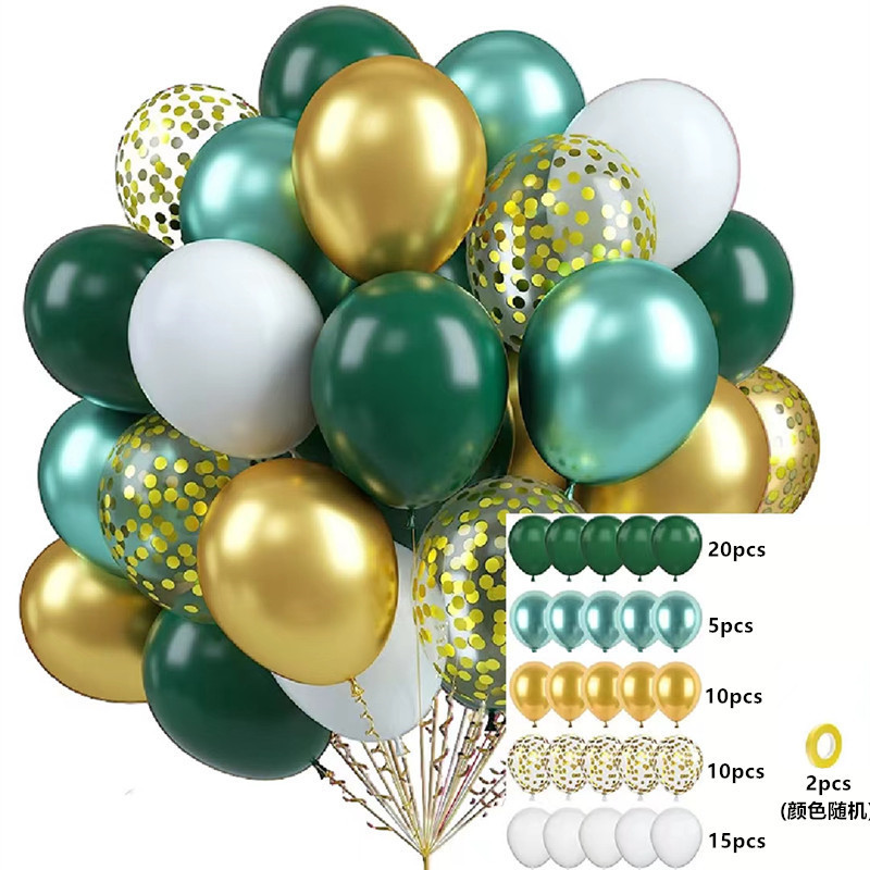MIX-SET-017 | 12 Inch Pre-Mixed Metallic Teal Dark Green White Gold Confetti Latex Balloon Packs Wholesale | All Occasion Series | Low MOQ