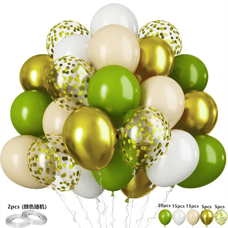 MIX-SET-018 | 12 Inch Pre-Mixed Sage Green Nude White Gold Confetti Latex Balloon Packs Wholesale | All Occasion Series | Low MOQ