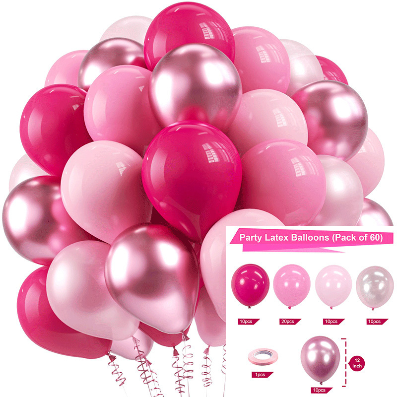 MIX-SET-019 | 12 Inch Pre-Mixed Megenta Burgundy Pink Latex Balloon Packs Wholesale | All Occasion Series | Low MOQ