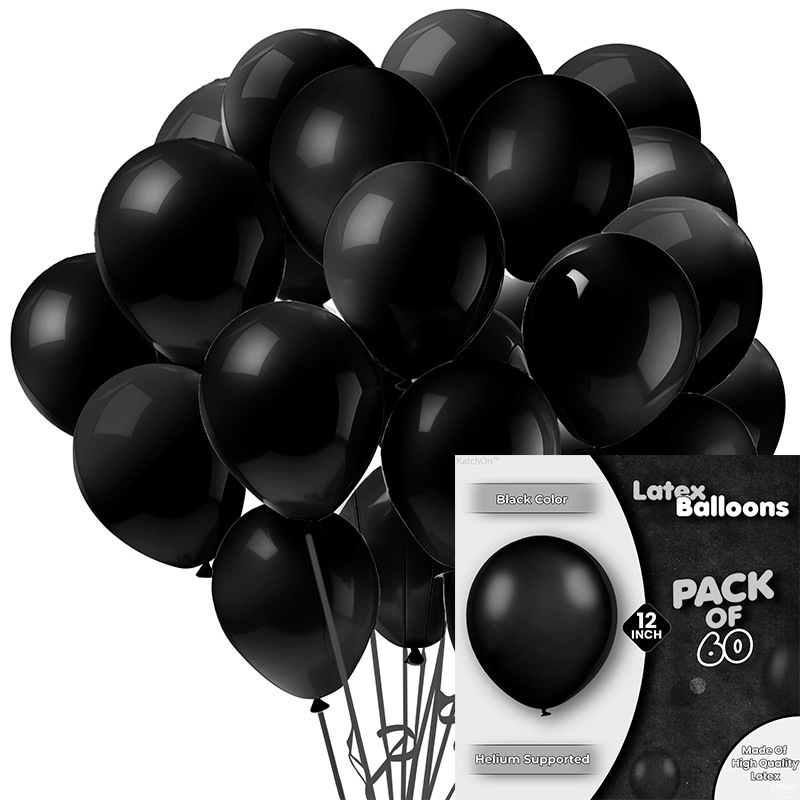 MIX-SET-030 | 12 Inch Solid Black Latex Balloon Packs Wholesale | All Occasion Series | Low MOQ