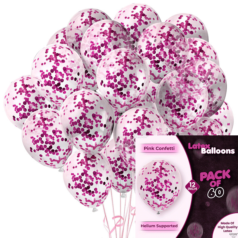 MIX-SET-029 | 12 Inch Solid Pink Confetti Latex Balloon Packs Wholesale | All Occasion Series | Low MOQ