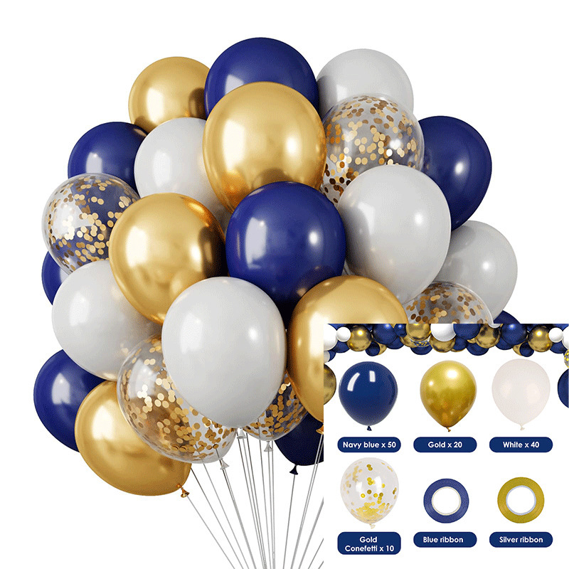 MIX-SET-037 | 12 Inch Pre-Mixed Navy Blue White Metallic Gold Gold Confetti Latex Balloon Packs Wholesale | All Occasion Series | Low MOQ