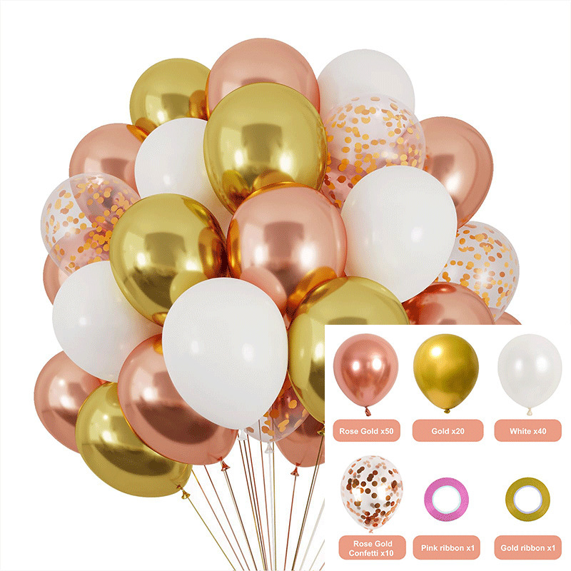 MIX-SET-035 | 12 Inch Pre-Mixed White Metallic Gold Rose Gold Gold Confetti Latex Balloon Packs Wholesale | All Occasion Series | Low MOQ