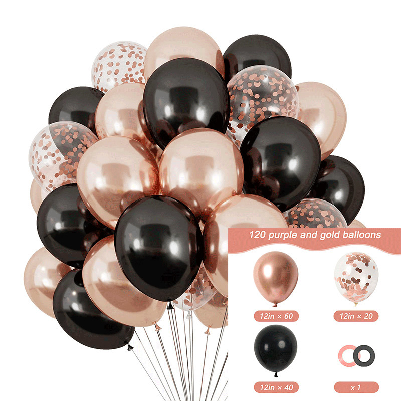 MIX-SET-034 | 12 Inch Pre-Mixed Black Metallic Rose Gold Rose Gold Confetti Latex Balloon Packs Wholesale | All Occasion Series | Low MOQ
