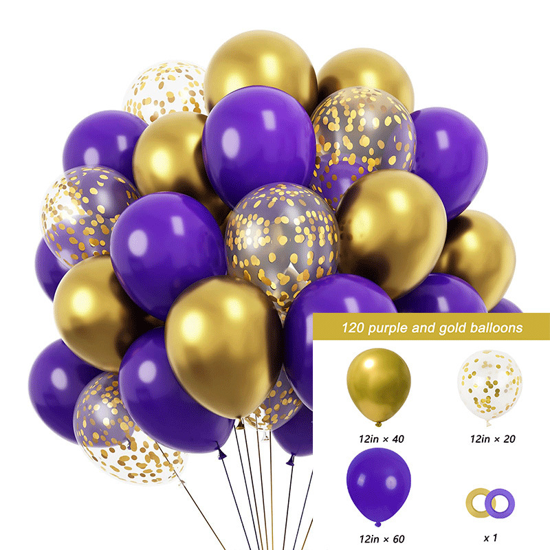 MIX-SET-041 | 12 Inch Pre-Mixed Dark Purple Metallic Gold Gold Confetti Latex Balloon Packs Wholesale | All Occasion Series | All Occasion Series | Low MOQ
