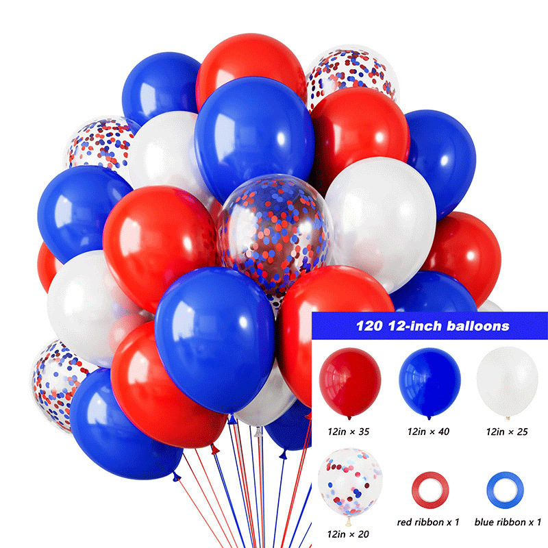 MIX-SET-045 | 12 Inch Pre-Mixed Red Blue White Red Blue Confetti Latex Balloon Packs Wholesale | All Occasion Series | Low MOQ