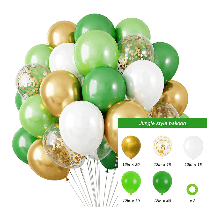 MIX-SET-042 | 12 Inch Pre-Mixed Jungle Sage Dark Green White Metallic Gold Gold Confetti Latex Balloon Packs Wholesale | All Occasion Series | All Occasion Series | Low MOQ