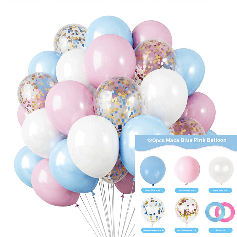 MIX-SET-040 | 12 Inch Pre-Mixed Macaron Blue Macaron Pink White Blue Pink Gold Confetti Latex Balloon Packs Wholesale | All Occasion Series | All Occasion Series | Low MOQ
