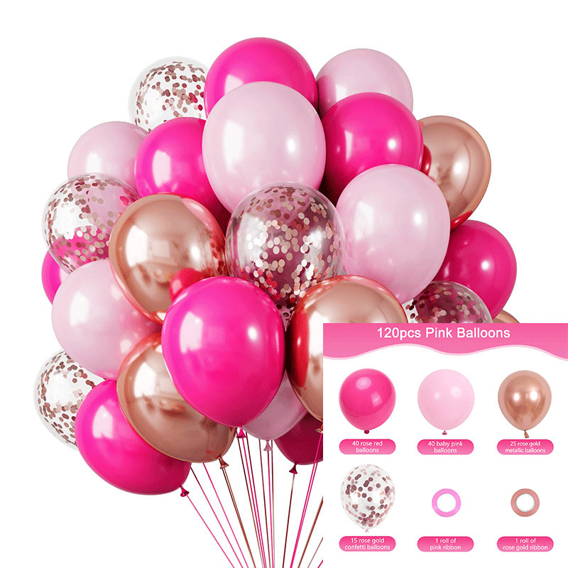MIX-SET-044 | 12 Inch Pre-Mixed Hot Pink Baby Pink Metallic Rose Gold Rose Gold Confetti Latex Balloon Packs Wholesale | All Occasion Series | All Occasion Series | Low MOQ