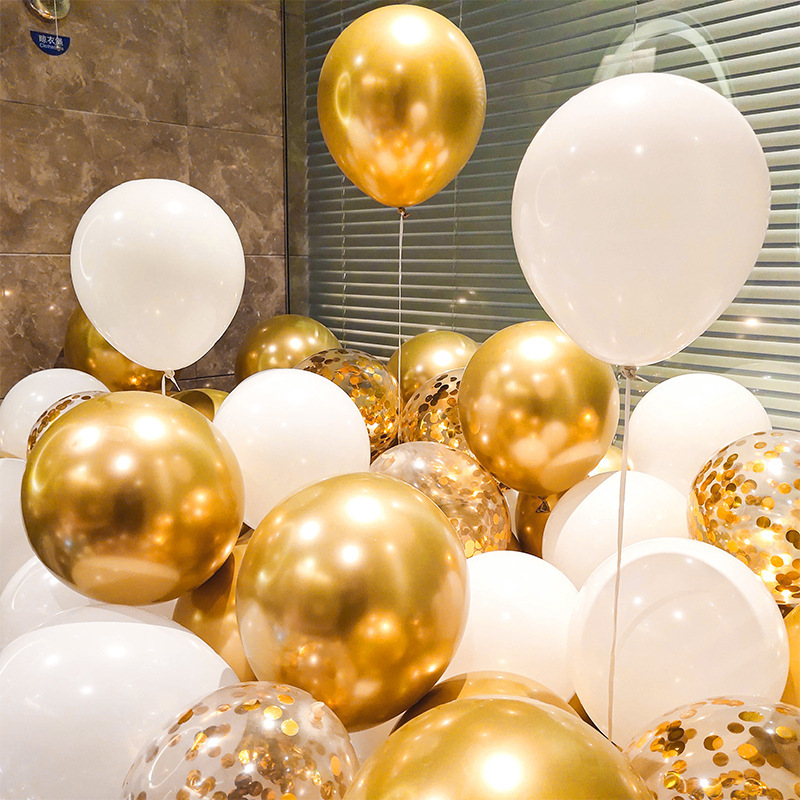 MIX-SET-047 | 10 Inch Pre-Mixed Metallic Gold White Gold Confetti Latex Balloon Packs Wholesale | All Occasion Series | Low MOQ