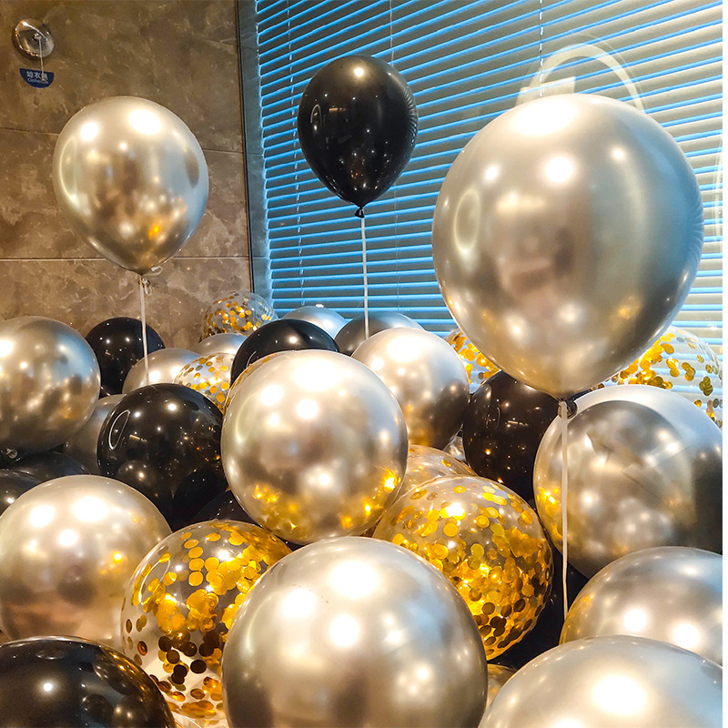 MIX-SET-050 | 10 Inch Pre-Mixed Metallic Silver Black Gold Confetti Latex Balloon Packs Wholesale | All Occasion Series | Low MOQ