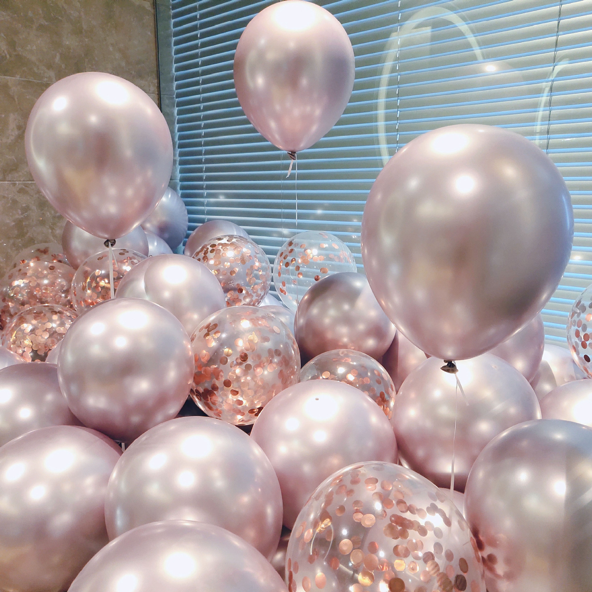 MIX-SET-052 | 10 Inch Pre-Mixed Metallic Rose Gold Rose Gold Confetti Latex Balloon Packs Wholesale | All Occasion Series | Low MOQ
