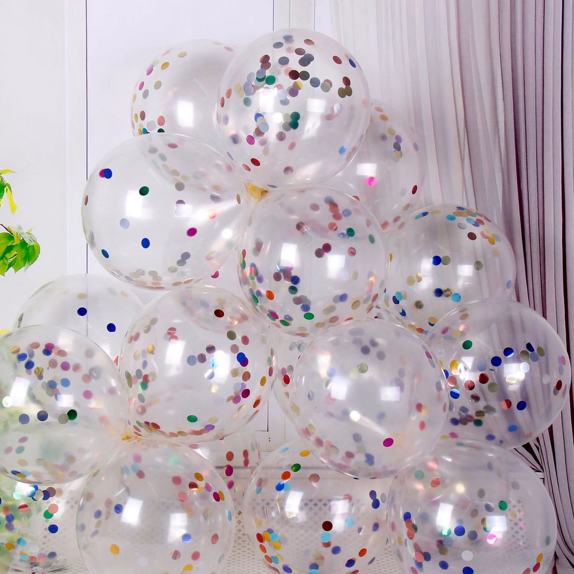 CON-10-MIX | 10 Inch Multi Color Mixed Color Confetti Clear Latex Balloons Wholesale | Low MOQ
