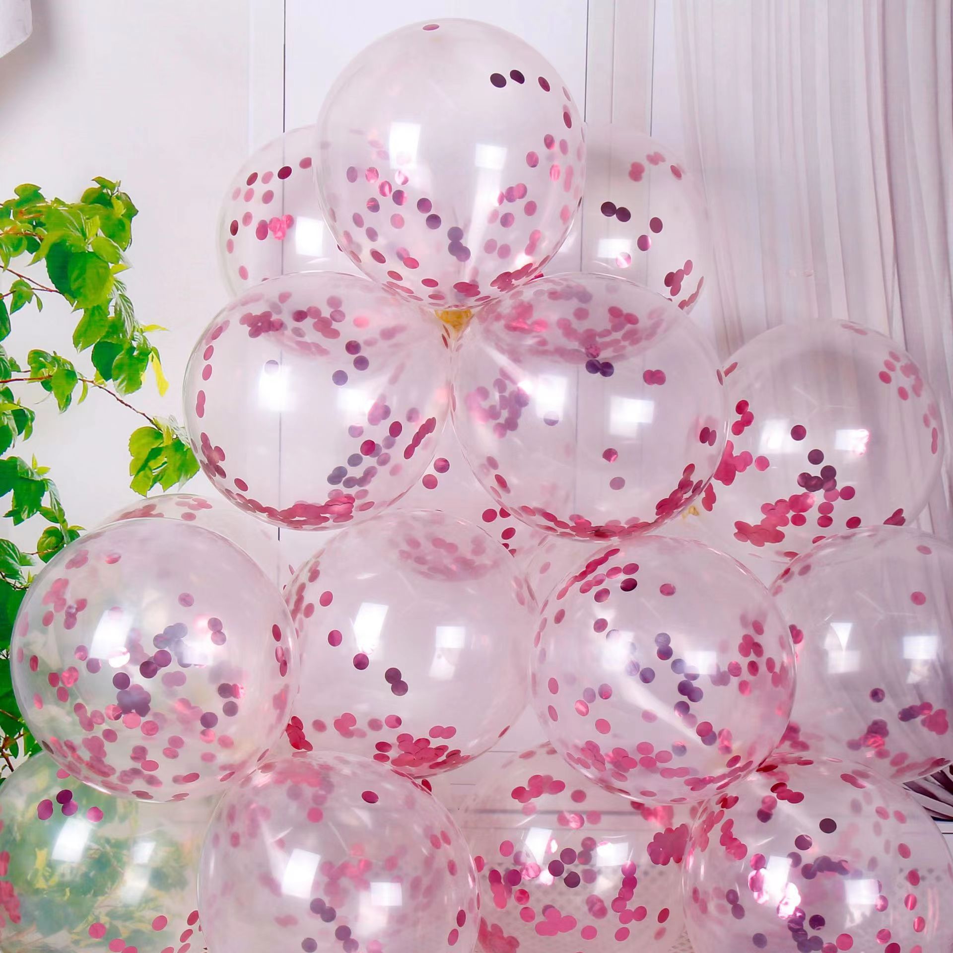 CON-10-PNK | 10 Inch Pink Confetti Clear Latex Balloons Wholesale | Low MOQ