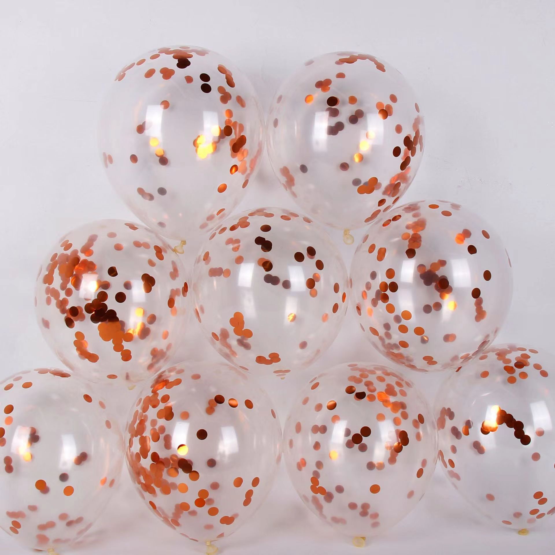 CON-10-CHP | 10 Inch Champagne Confetti Clear Latex Balloons Wholesale | Low MOQ