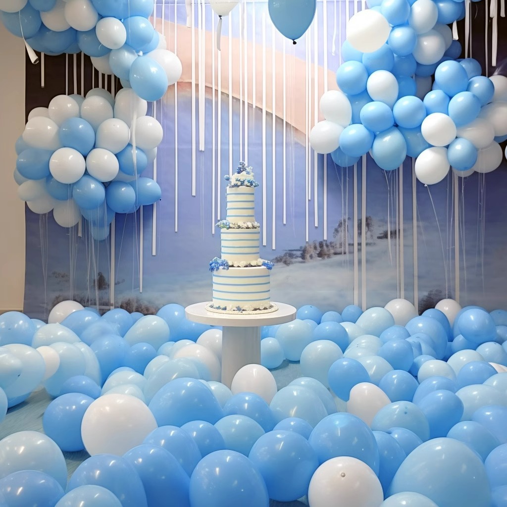 MIX-SET-055 | 10 Inch Pre-Mixed Macaron Blue Matte White Latex Balloon Packs Wholesale | All Occasion Series | Low MOQ