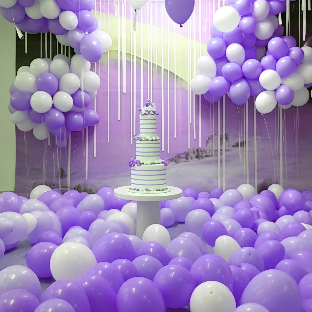 MIX-SET-057 | 10 Inch Pre-Mixed Macaron Purple Matte White Latex Balloon Packs Wholesale | All Occasion Series | Low MOQ