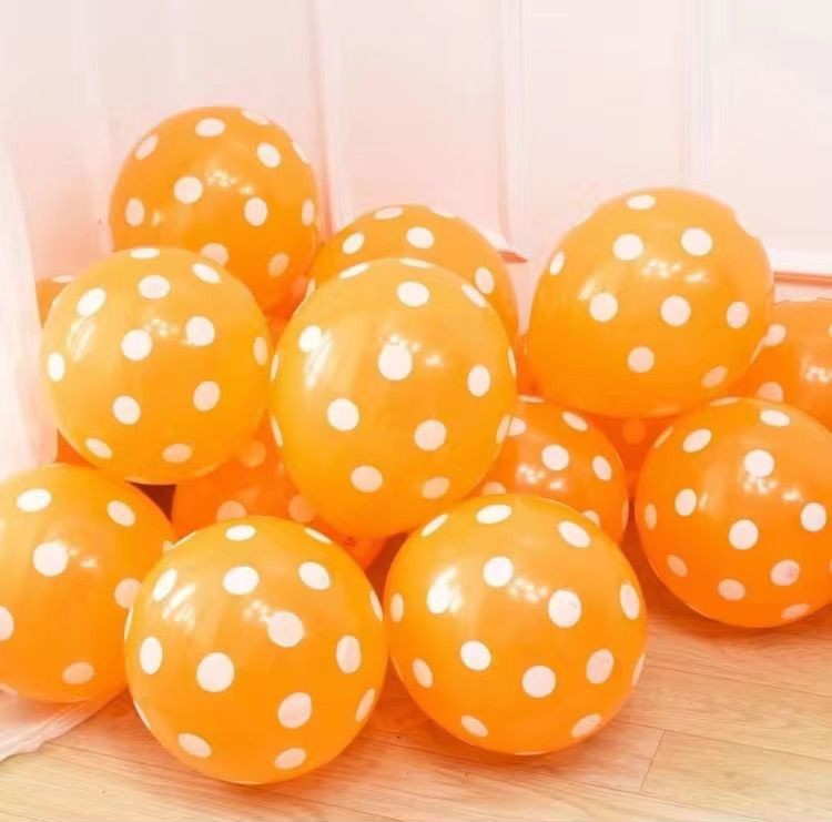 DOT-12-2P8-ORG | 12 Inch 2.8g Orange Base White Dot Print Latex Balloons Wholesale | Low MOQ