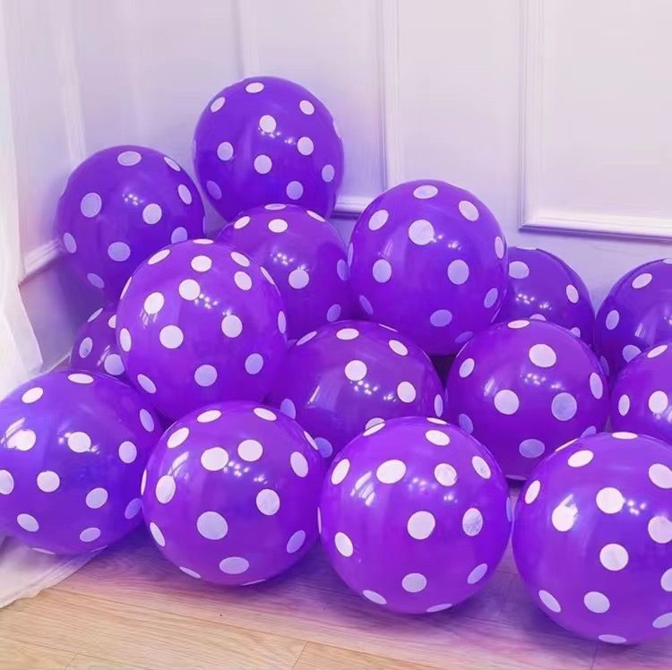 DOT-12-2P8-PUR | 12 Inch 2.8g Purple Base White Dot Print Latex Balloons Wholesale | Low MOQ