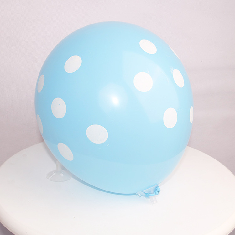 DOT-12-2P8-SKY | 12 Inch 2.8g Sky Blue Base White Dot Print Latex Balloons Wholesale | Low MOQ