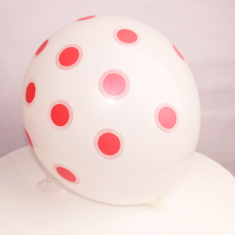 DOT-12-2P8-WHT | 12 Inch 2.8g White Base Red Dot Print Latex Balloons Wholesale | Low MOQ