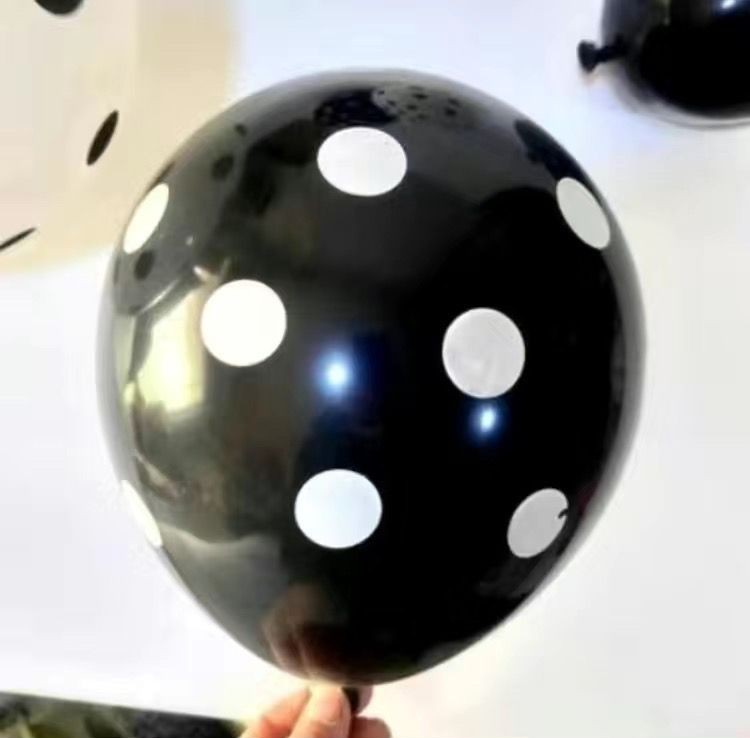 DOT-12-2P8-BLK | 12 Inch 2.8g Black Base White Dot Print Latex Balloons Wholesale | Low MOQ