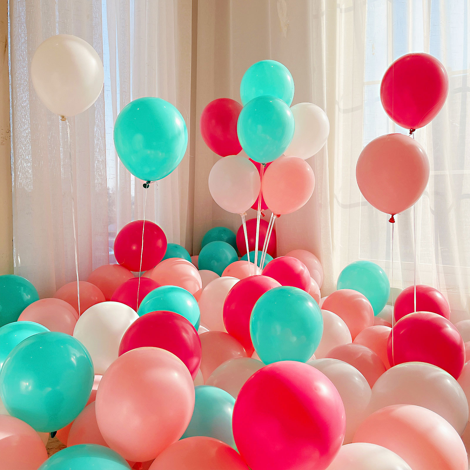 MIX-SET-061 | 10 Inch Pre-Mixed White Tiffany Blue Macaron Pink Fuchsia Matte Latex Balloon Packs Wholesale | All Occasion Series | Low MOQ