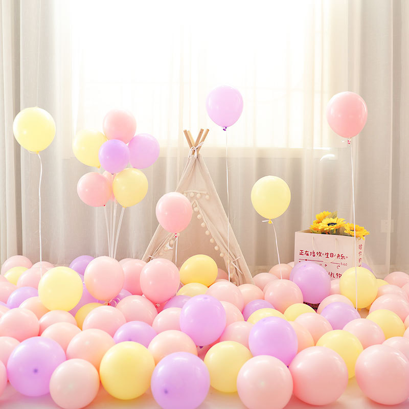 MIX-SET-070 | 10 Inch Pre-Mixed 3 Color Macaron Pink Yellow Purple Matte Latex Balloon Packs Wholesale | All Occasion Series | Low MOQ